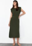 A-line Midi Woven Dress - Khaki