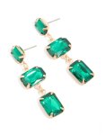 Goldair Gold Green Diamante Rectangles Drop Earrings