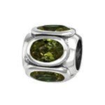 C215-C3786 - 925 Sterling Silver Barrel With Stones European Bead - Olivine Cz Stone
