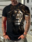 Men's Lion Graphic Print T-Shirt Casual Short Sleeve Crew Neck Tee Men's Clothing For Summer Outdoor