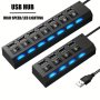 7 Ports/ 4 Ports LED USB 2.0 Adapter Hub Power On/ Off Switch For PC Laptop Computer