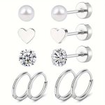 Fashionable Stainless Steel Heart-shaped Faux Pearl Zirconia Stud Earrings Trendy Circular Hoop Earrings Minimalist Classic Styl