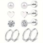 Fashionable Stainless Steel Heart-shaped Faux Pearl Zirconia Stud Earrings Trendy Circular Hoop Earrings Minimalist Classic Style Earrings Jewelry