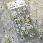 6 Sheets Mixed Color Glitter Glossy Self-adhesive Plastic Flower Stickers For Scrapbooking Journaling And Stationery - Single Us