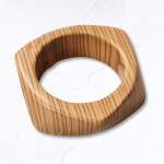 Geometric Stripe Print Wooden Bracelet - Beige Free