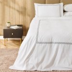 Loomline 400 Thread Count 100% Cotton Embroidered Duvetcoversetgrey On White - Super King 260X240CM