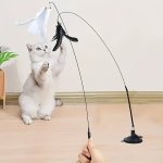 Feathered Cat Teaser Toy With Strong Suction Cup Base - Flexible Wire Rod For Interactive Play Self-entertainment Pet Stick For 