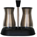 3 Piece Stainless Steel Mirror Finish And Glass Salt And Pepper Set