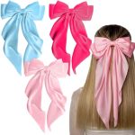 3 Pieces Hair Bows For Women Silky Satin Hair Ribbon Bow Large Bow Hair Slides French Barrette Long Tail Accessories For Girls P