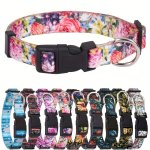 Floral Print Dog Collar Adjustable Nylon Dog Collar Adjustable Dog Neck Strap With Metal D Ring