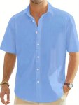 Men's Solid Color Short Sleeve Lapel Shirt Top Casual Button Up Shirt For Summer Daily Wear And Vacation Resorts