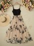 Butterfly Pattern Contrast Mesh Splicing Dress Elegant Sleeveless Cami Dress For Spring & Summer Women's Clothing