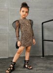 Little Leopard Dress With Puffy Mesh Sleeves