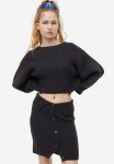 Button-front Rib-knit Skirt - Dark Grey