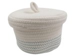 Cotton Basket With Lid Blue Stitching 10X17CM