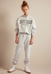 Print-motif Sweatshirt Track Jacket - Light Grey East Coast
