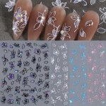 4 Sheet 3D Laser Butterfly Design Nail Stickers Mixed Color Line Butterfly & Flower Designs Adhesive Nail Decals For Manicure Na