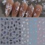 4 Sheet 3D Laser Butterfly Design Nail Stickers Mixed Color Line Butterfly & Flower Designs Adhesive Nail Decals For Manicure Nail Art Supplies For Women And Girls