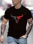 Bull Head Print Men's Round Neck Short Sleeve Tee Fashion Regular Fit T-Shirt Top For Spring Summer Holiday