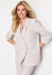 Striped Double Breasted Closure Cotton Linen Woven Blazer Jacket - Beige