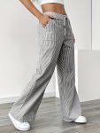 Slant Pockets Wide Leg Pants Casual Striped Drawstring Waist Loose Pants For Spring & Summer Women's Clothing