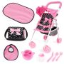 Buggy Dolls Toy Pram Set Black/pink Hearts 52CM Tall