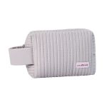 Striped Puffy Pu Leather Cosmetic Bag - Purple