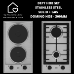 Defy Hob Set - Stainless Steel Solid + Gas Domino Hob - 300MM