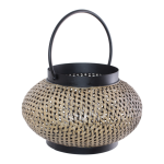 Rattan Look Metal Lantern 32 Cm X 32 Cm X 19 Cm