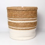 Cotton bulrush Basket With Lid Large - Cream