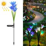 Simulated Lily Flower 4 Heads Solar Powered Outdoor IP55 Waterproof LED Decorative Lawn Lamp White Light Blue