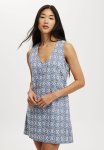 Cotton On Sabelle Shift MINI Dress - Blue Embroidery