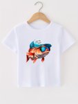Fish Pattern Boys Creative Top Casual Short Sleeve Crew Neck T-Shirt Boys Clothing For Summer Outdoor