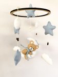 Sleepy Bear Blue Stars - Felt Baby Mobile