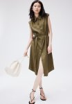 Linen-blend Shirt Dress - Dark Khaki Green