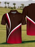 Chic Color Block Digital Print Men's Short Sleeve Lapel Golf Shirt Summer Outdoor Leisure