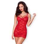 Obsessive - 860-CHE-3 Chemise & Thong Red L xl