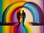 Canvas Wall Art - Rainbow Connecting Two Figures - B1382 - 120 X 80 Cm