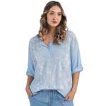 Foil Leaf Print Anglaise Shirt - Powder Blue Free