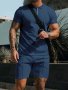 2-PIECE Men's Solid Color Summer Outfit Set Short Sleeve Quarter Zip Golf Shirt & Waist Drawstring Shorts With Pockets For Casual Daily Wear