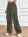 Drawstring Waist Ruched Wide Leg Cargo Pants Casual High Waist Wide Leg Street Wear Pants With Multi Pockets Women's Clothing
