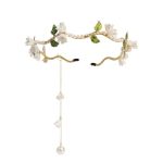 1 Pack- Pearl Leaf Headpiece With Hanging Tassel- Gold