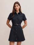 Gigi Pleated Button Down MINI Dress - 18 Navy Pinstripe