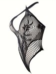 Women's Plus Sexy Lingerie Bodysuit Plus Size Hot Floral Jacquard Hollow Out Cross Halter Fishnet Bodysuit