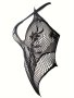 Women's Plus Sexy Lingerie Bodysuit Plus Size Hot Floral Jacquard Hollow Out Cross Halter Fishnet Bodysuit