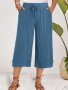 Elegant Plus Size Women's Capri Pants With Pleated Detail Striped Slit & Loose Fit - Breathable Woven Fabric Machine Washable