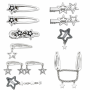 10 Pack Y2K Star Hair Clips Silver Pentagram Snap Clips Punk Kawaii