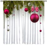 Christmas Curtains Green And Red Xmas Traditional Winter Season Theme Fir Twigs And Vibrant Balls Graphic Print Home Bedroom Liv