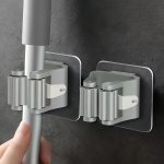 1 2 3PCS Mop Hook No Punching Strong Adhesive Hanging Rack Wall Hanging Toilet Broom Mop Clip Wall Mount Bracket For Home Tools