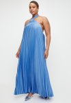Pleated Halter Trapeze Dress - Blue
